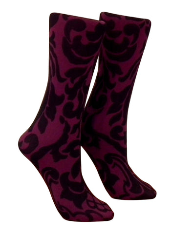 Soxtrot Knee High - Cartoon Damask Violet